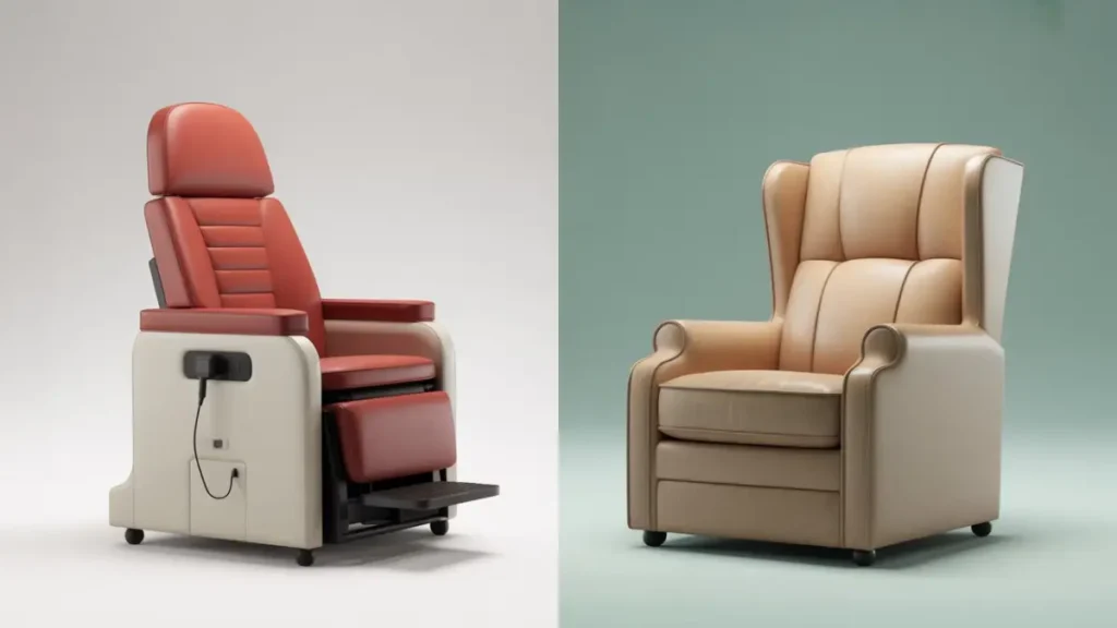 Fauteuil releveur médicalisé comparé à un fauteuil de confort pour le maintien à domicile