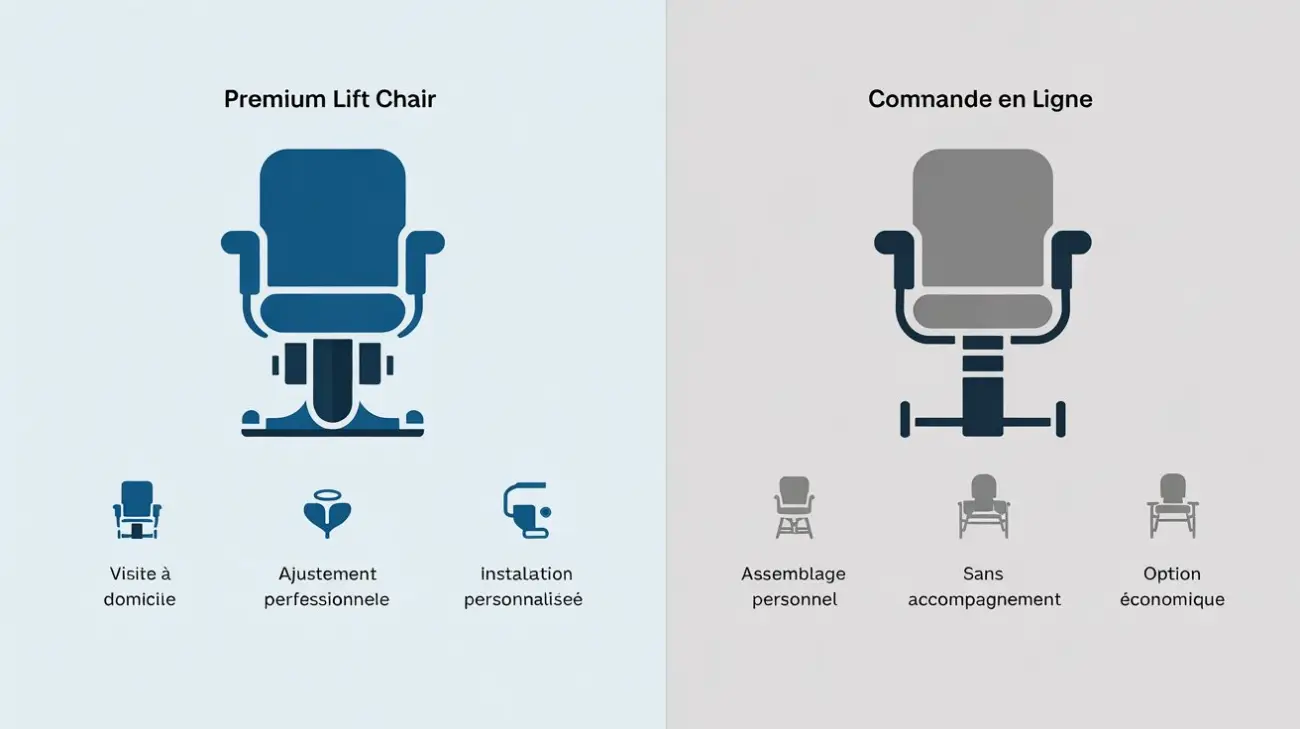 Infographie comparant fauteuil releveur Bastide médical avec accompagnement et modèle confort vendu en ligne