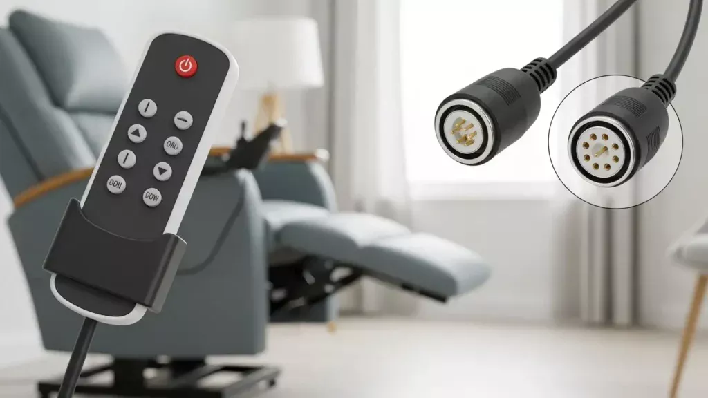 Télécommande pour fauteuil releveur 2 moteurs avec connecteur 5 broches et 8 broches comparées côte à côte