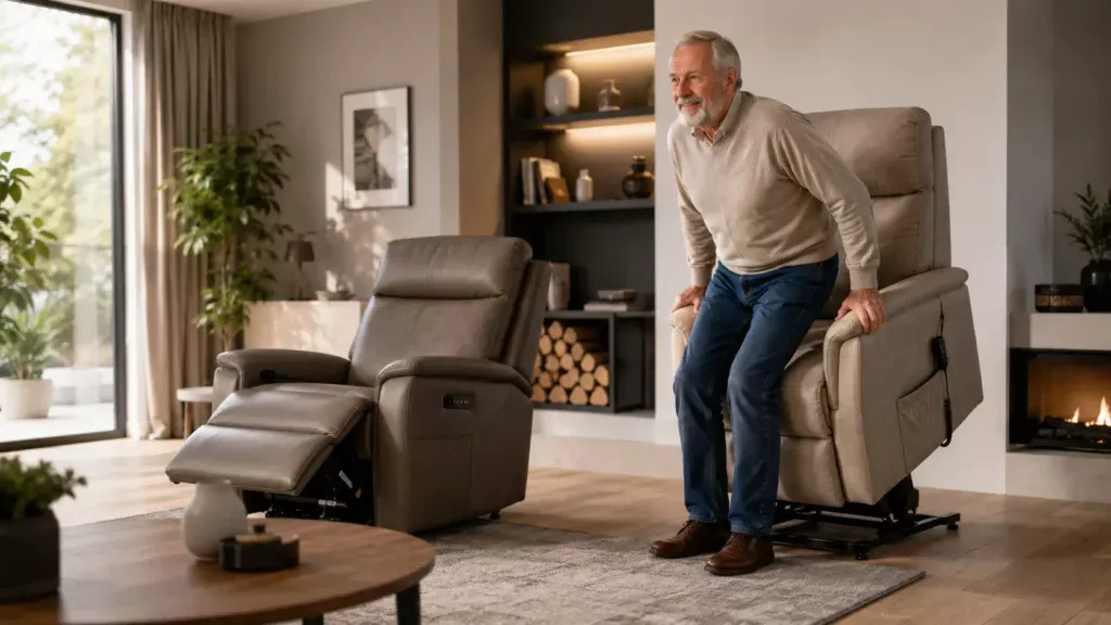 Différence entre un fauteuil relax et un fauteuil releveur dans un salon moderne